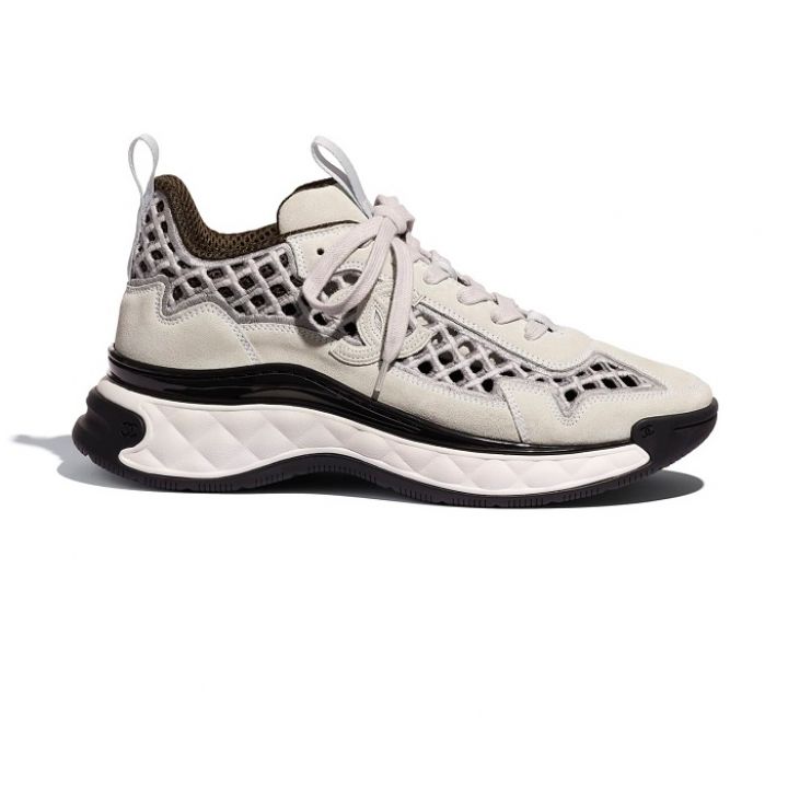 Chanel Suede Calfskin & Embroidery Ecru & Grey